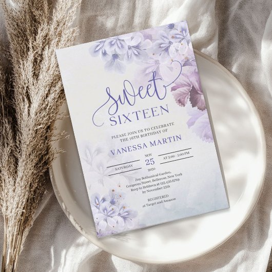 Frühling lila staubblaue Lila boho 16 . Geburtstag Einladung