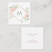 Frühling mit Blumen mit Monogramm Quadratische Visitenkarte (Vorne/Hinten)
