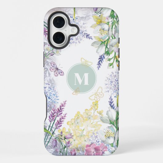 Frühling Monogramm mit Pastellblumen iPhone Hülle (Rückseite)