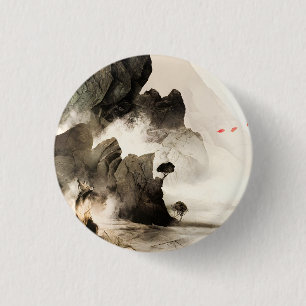 Frühling Mystischer Fuchs Nebelberg Minimalistisch Button