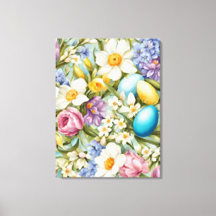 Frühling. Narzissen, Hyazinthen, Tulpen, Ostereier Leinwanddruck