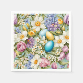 Frühling. Narzissen, Hyazinthen, Tulpen, Ostereier Serviette