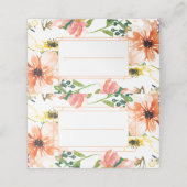 Frühling Orange Blumige Hochzeit Platzkarte (Außenseite Aufgefaltet)