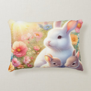 Frühling Osterhase Familie Blumen Garten Dekokissen