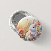 Frühling Osterhasen-Familie Blumen Garten Button (Vorne & Hinten)