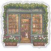 Frühling Osterladen mit süßem lesendem Hasen Aufkleber (Vorderseite)