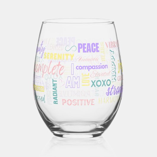 Frühling Pastel High Vibe Ich bin positiv Energie Weinglas Ohne Stiel (Rückseite)