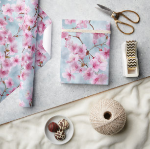 Frühling Pastell Rosa Blau Kirsche Wasserfarben Mu Geschenkpapier