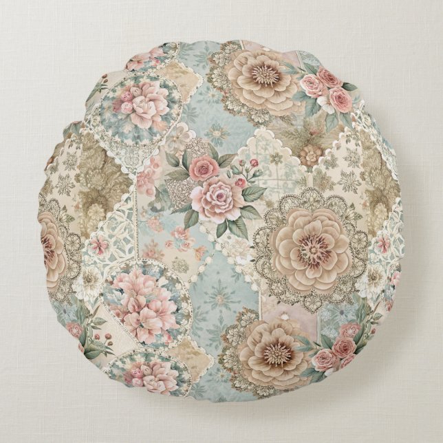 Frühling Patchwork Nahtlos Rundes Kissen (Vorderseite)