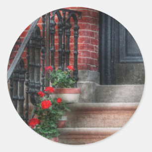 Frühling - Portal - Hoboken, NJ - Pelargonien auf Runder Aufkleber