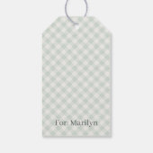 Frühling Retro Gingham | Gedämpftes Salbei Geschenkanhänger (Rückseite)