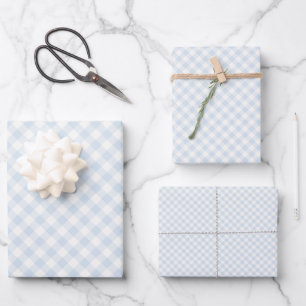 Frühling Retro Gingham   Puderblau Geschenkpapier Set