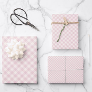 Frühling Retro Gingham Soft Blush Geschenkpapier Set