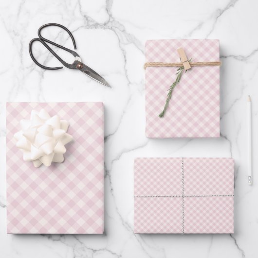 Frühling Retro Gingham | Soft Blush Geschenkpapier Set (Vorderseite)