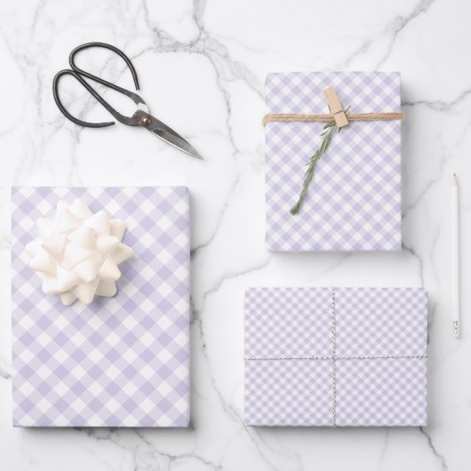 Frühling Retro Gingham | Staubiges Lavendel Geschenkpapier Set (Vorderseite)