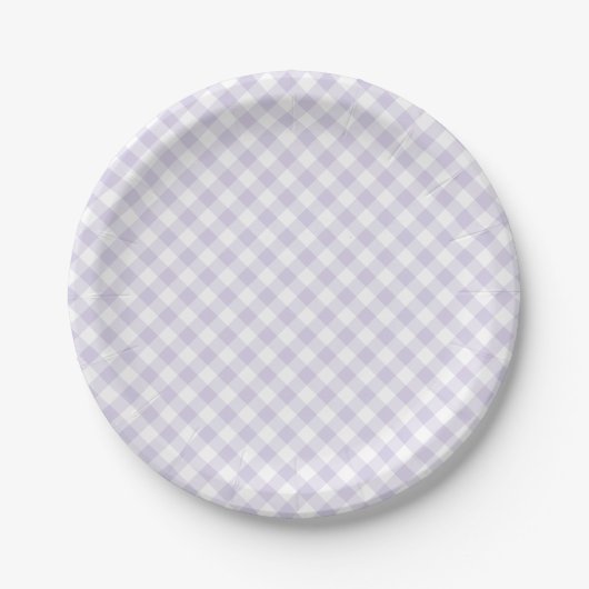 Frühling Retro Gingham | Staubiges Lavendel Pappteller (Vorderseite)