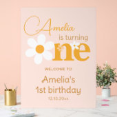 Frühling Rosa Gelbe Daisy 1. Geburtstag Willkommen Acrylschild (Hochzeit)