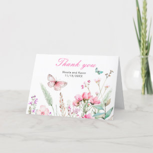 Frühling Rosa Schmetterling Florale Hochzeit Dankeskarte
