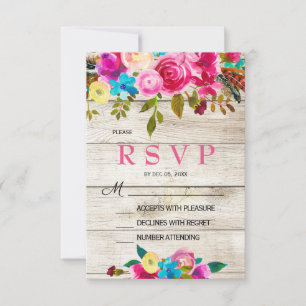 Frühling Rosa Wasserfarbe Floral Holz RSVP Karte