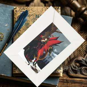 Frühling Rot Fee Drache Mutter Natur Fantasie Rechteckiger Aufkleber