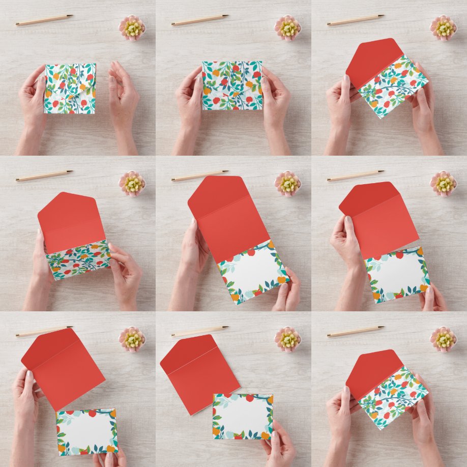 Frühling Rot und Grüne Farben Apfel Frucht Muster All In One Einladung