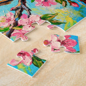 Frühling-Rotkehlchen in Kirschblüten-Ölgemälde Puzzle (Seite)