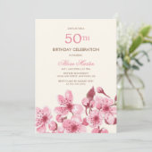 Frühling Sakura Cherry Blossom Pink Cream Geburtst Einladung (Stehend Vorderseite)