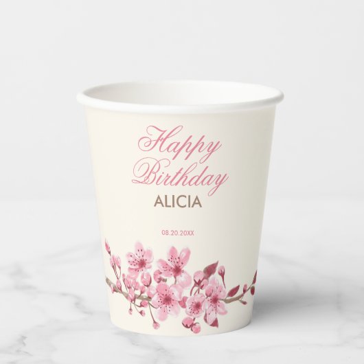 Frühling Sakura Cherry Blossom Pink Cream Geburtst Pappbecher (Vorderseite)