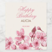 Frühling Sakura Cherry Blossom Pink Cream Geburtst Weinetikett (Einzelnes Label)