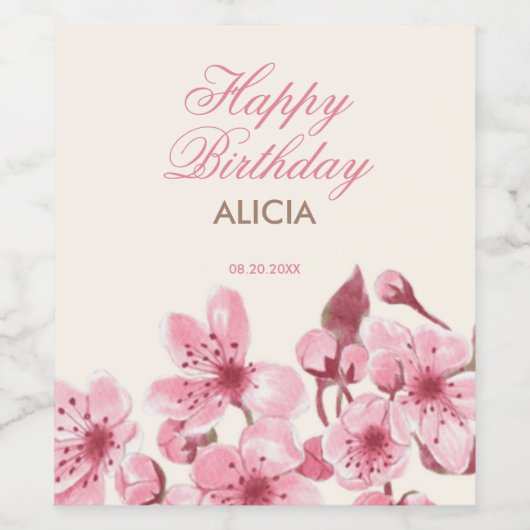 Frühling Sakura Cherry Blossom Pink Cream Geburtst Weinetikett (Einzelnes Label)