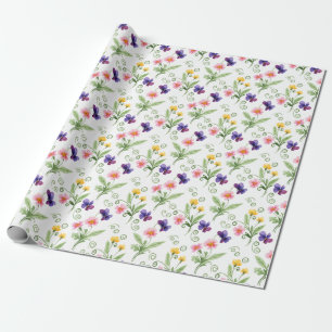 Frühling Sommer Gelb Pink Lila Blume Wasserfarbe Geschenkpapier
