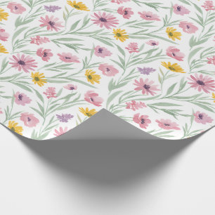 Frühling Sommer Gelb Pink Lila Floral Wasserfarbe Geschenkpapier