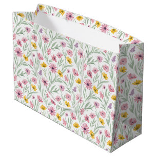 Frühling Sommer Gelb Pink Lila Floral Wasserfarbe Große Geschenktüte