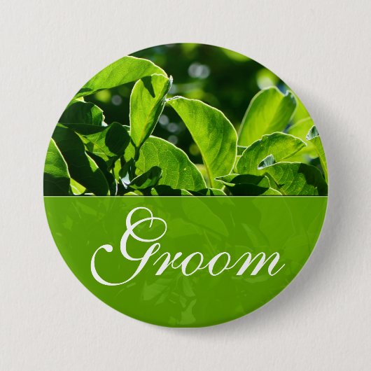 Frühling, Sommer grün Blätter Bräutigam Hochzeit Button (Vorderseite)