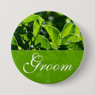 Frühling, Sommer grüne Blätter Bräutigam Hochzeit Button
