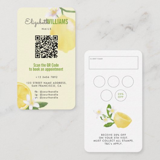 Frühling Sommer Promo Nails QR Code Loyalität & Lo Visitenkarte (Vorne/Hinten)