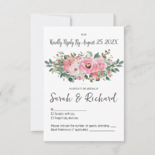 Frühling Sommer Rosa Florale Wasserfarbe Hochzeit RSVP Karte