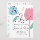 Frühling Tulips Pink Blue Gender Offenbarung Er od Einladung (Vorne/Hinten)