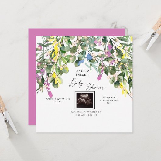 Frühling über Pop Ultrasound Funny Pink Lights Einladung (Vorderseite/Rückseite Beispiel)