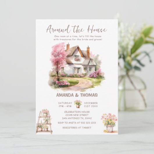 Frühling um das House Couples Brautparty Einladung (Stehend Vorderseite)