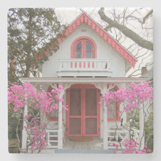 Frühling und Viktorianische Hütte - Martha's Viney Steinuntersetzer (Vorderseite)