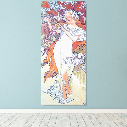Frühling (Vier Jahreszeiten), Alphonse Mucha Canva Leinwanddruck (Insitu (Holzboden))