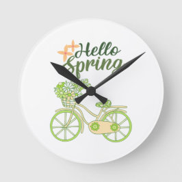 Frühling Vintage-Fahrrad-Illustration Hallo Runde Wanduhr