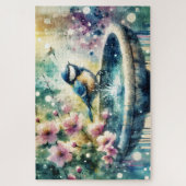 Frühling-Vogelbad-Wasserfarbe Puzzle (Vertikal)