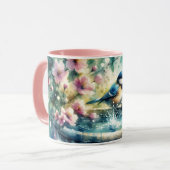 Frühling-Vogelbad-Wasserfarbe Tasse (Vorderseite Links)