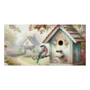 Frühling Vogelhaus mit pastellfarbenen Blumen und Poster