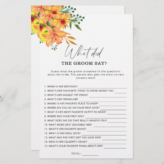 Frühling Was hat der Bräutigam gesagt Brautspiel (Vorne/Hinten)