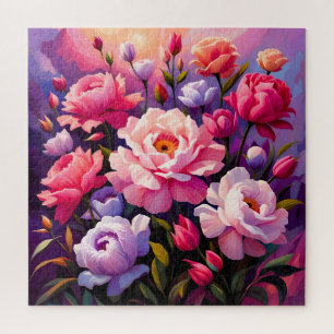 Frühling Zen Sonnenaufgang Rosa Blüten Garten  Puzzle