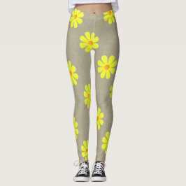 Frühlinggelbe Blumen auf abstraktem grauen Hinterg Leggings