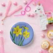 Frühlinggelbe Daffodien Kunst blaue Himmelsoster Pappteller (Party)